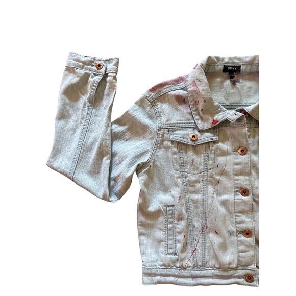 Hand painted  Good vibes acid fashion doll appliqué girls denim jacket 12-14 XL - Picture 4 of 14